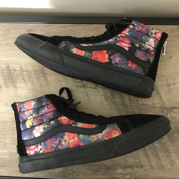 Vans Shoes - VANS Black SUEDE High Top FLORAL Skater SNEAKERS